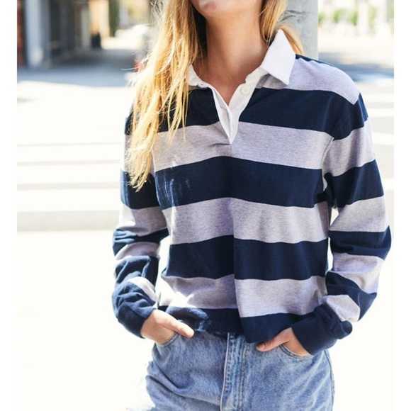 Brandy Melville Tops - Vintage Brandy Melville John Galt Jonny Rugby Polo - Grey/Navy
